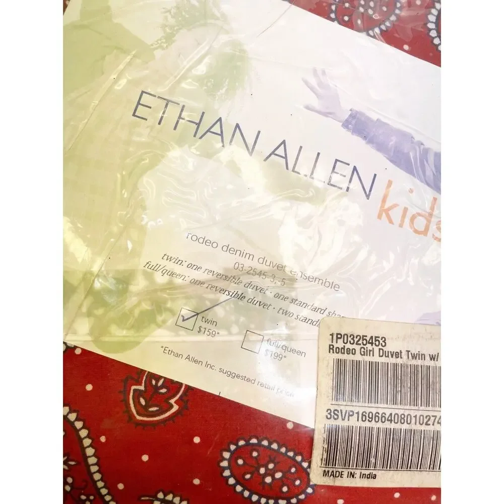 Ethan Allen Rodeo Duvet Country Bandana Paisley Denim Western Sham Twin NWT